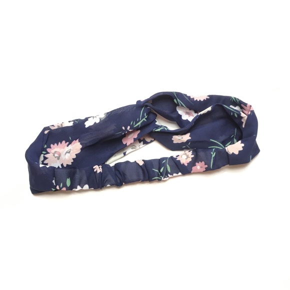 Navy Blue Floral Boho Twist Headband - Picture 5 of 7